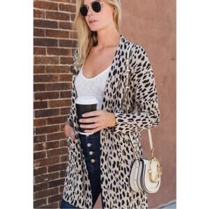 AMARYLLIS Cardigan Leopard Open With Pockets Animal Print Long Sleeve Size 1X